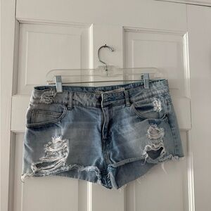 Zara Distressed Light Blue Denim Shorts